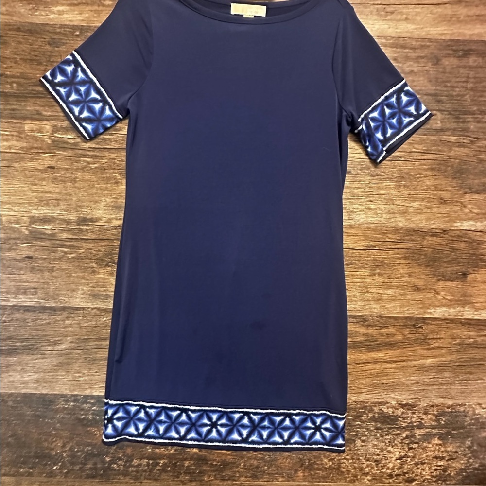 Michael Kors Navy Blue Dress with Geometric Trim